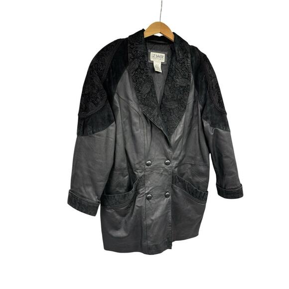 Vintage Liz Baker Essentials 100% Leather Paisley Double Breasted Jacket M - Picture 3 of 10